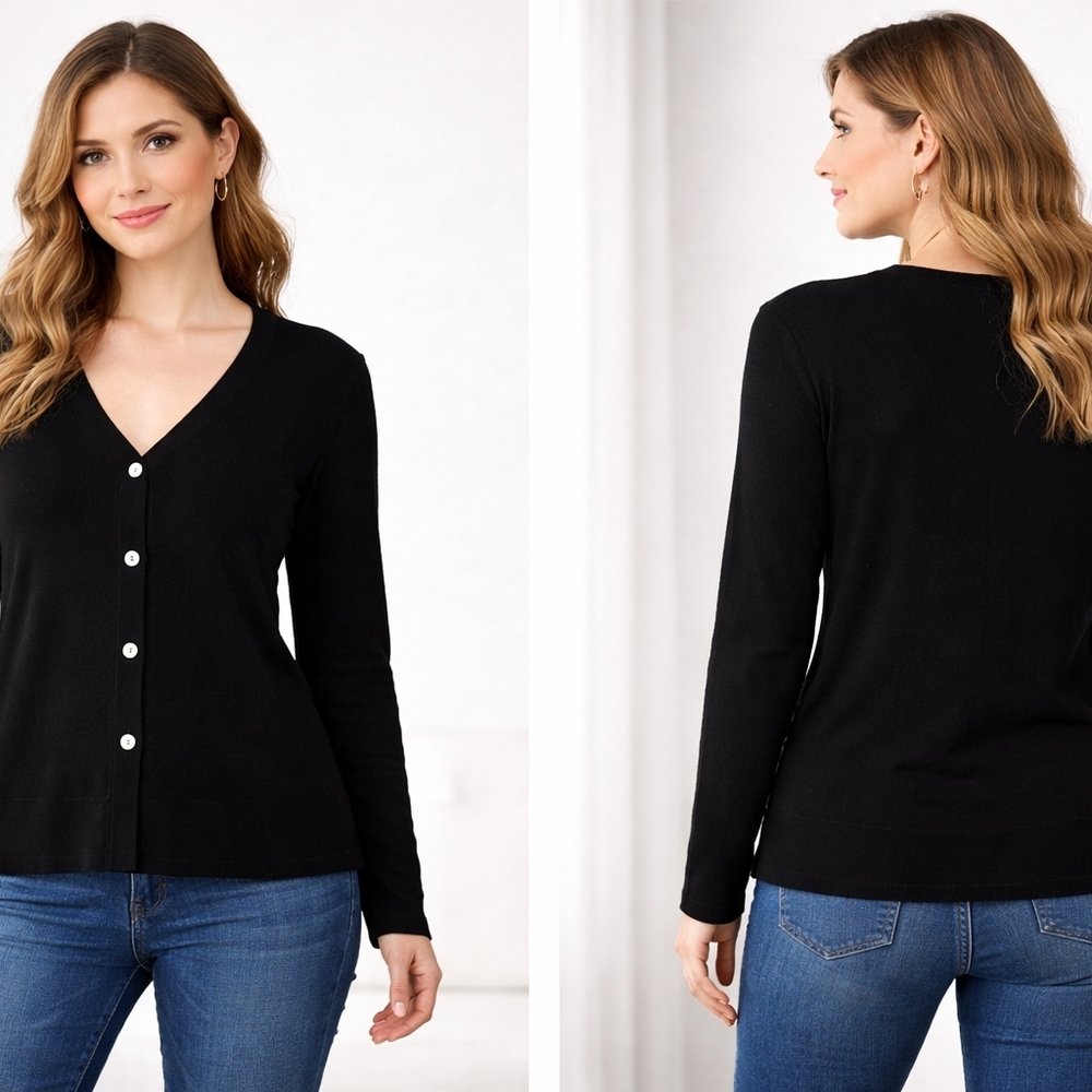 coldwater creek black cardigan womens m button front stretch  lightweight soft